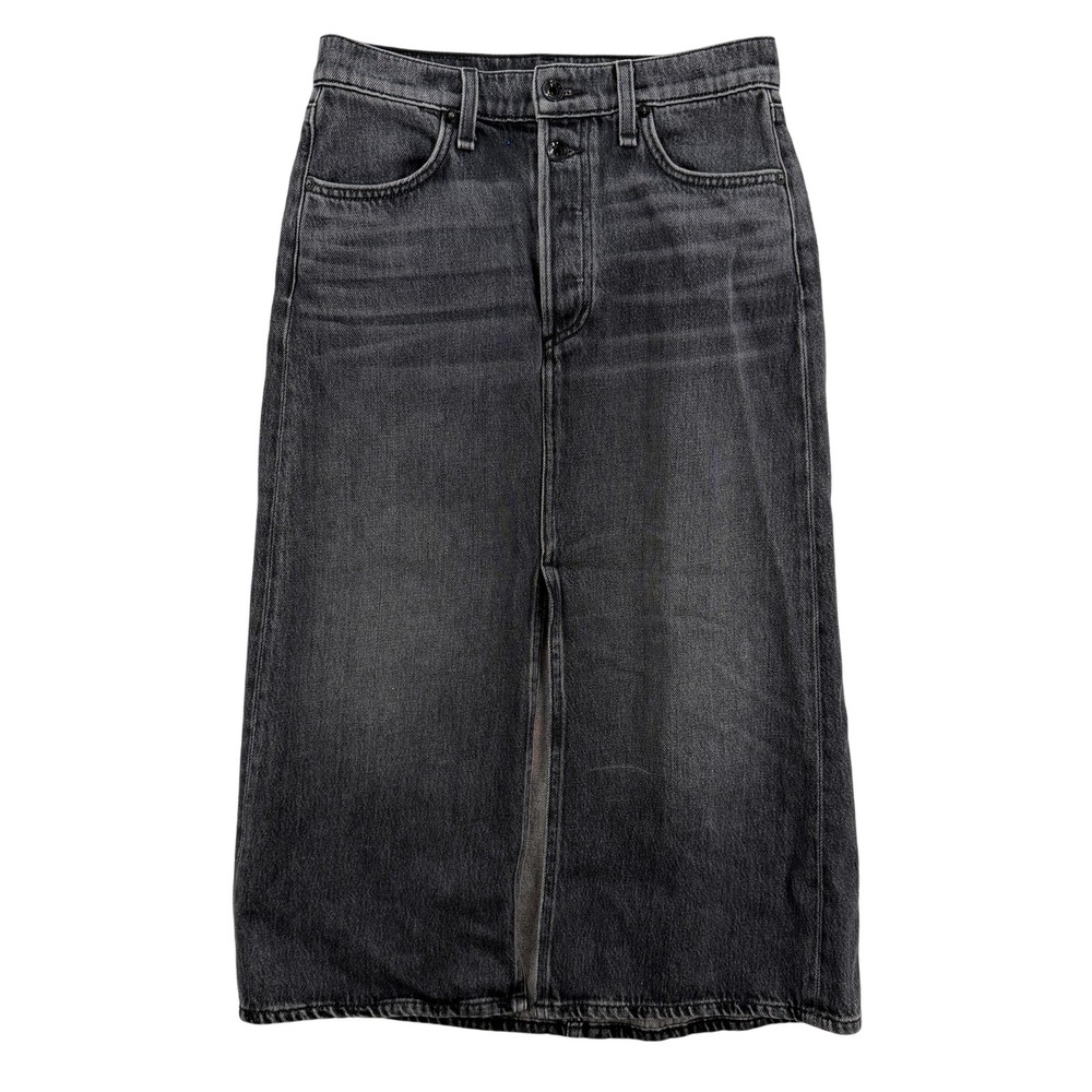 Rag & Bone Womens 27 Black Denim Midi‎ Skirt Button Fly USA WDD21F1B36BEON